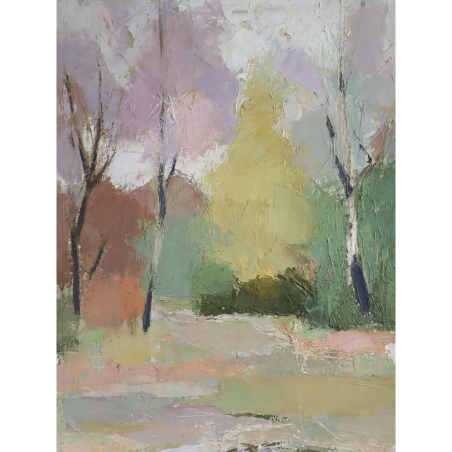 Mid-Century Modern 'Pastel Grove' Vintage Original Landscape Oil Painting, Framed For Sale - Image 9 of 14