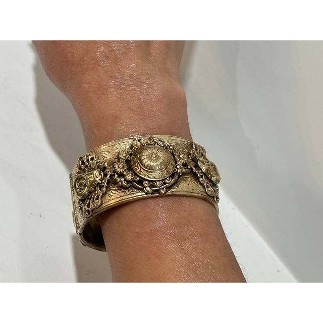 Victorian Revival Ornate Gold Clamper Cuff For Sale In New York - Image 6 of 11