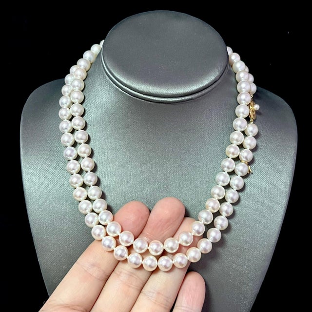 Metal 1990s Mikimoto Estate Akoya Pearl Necklace 36" 14k Y Gold 9 mm Certified For Sale - Image 7 of 9