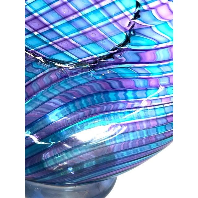 Blue Handblown Art Glass With Reticello Pattern in Blue and Lavendar in Murano Style For Sale - Image 8 of 14