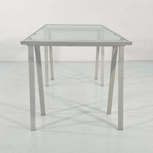 Trestle Desk in Steel and Glass by Rodney Kinsman for Bieffeplast, 1980s, in Good conditions. Designed 1980 to 1989 This...