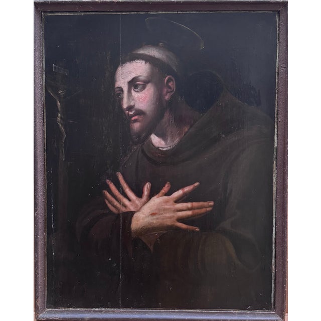 Black Saint Francis of Assisi, 1800s, Oil on Oak Panel For Sale - Image 8 of 8