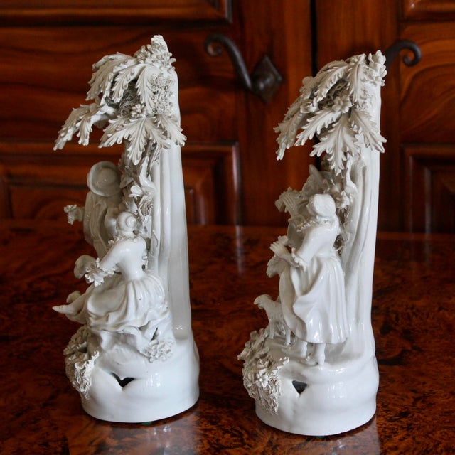 Ceramic Pair of Rococo White Porcelain Figural Groups For Sale - Image 7 of 12