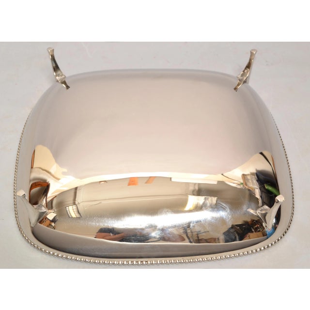 Art Deco Style Square Footed Bowl Silver Plated Steel & Silver Border Centerpiece For Sale - Image 11 of 13