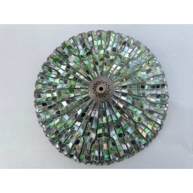 Mid-20th Century 20'' Tiffany-Style Leaded Green Slag Glass Lotus Leaf Lamp Shade For Sale - Image 6 of 18