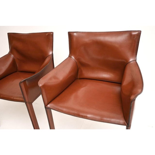 Brown Vintage Italian Leather Armchairs by Enrico Pellizzoni, 1980, Set of 2 For Sale - Image 8 of 11