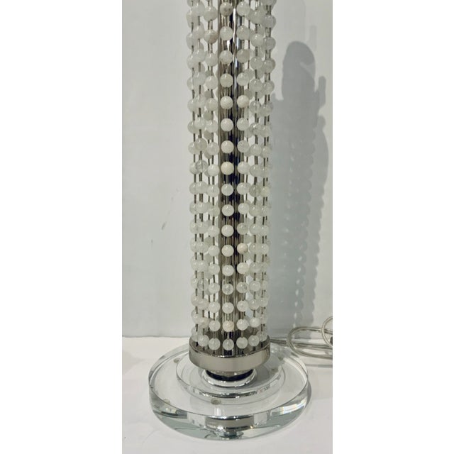 Stylish Currey & Co. Modern Faux Pearl Strand Nickel Table Lamps Pair Prototypes, showroom floor sample