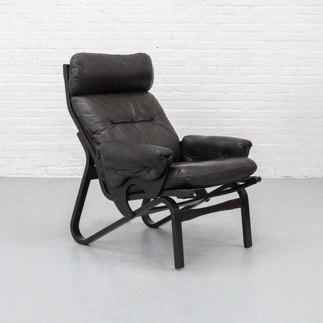 Brown Bentwood and Leather Lounge Chair, 1970s For Sale - Image 8 of 16