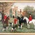 Oil on canvas of a traditional English fox hunt scene in front of an imposing English manor. In traditional manner, the...