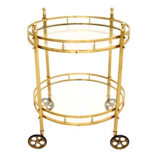 Vintage French Brass Drinks Trolley, 1970s For Sale