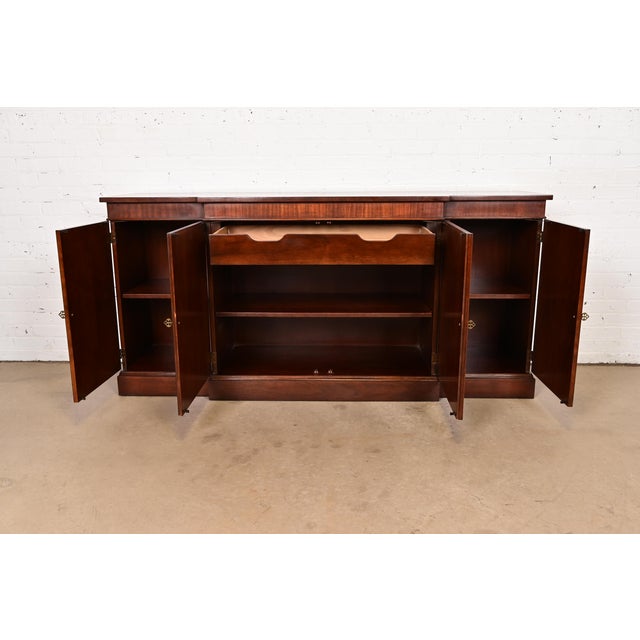 Late 20th Century Late 20th Century Baker Furniture Historic Charleston Georgian Inlaid Mahogany Breakfront Sideboard or Bar Cabinet For Sale - Image 5 of 12