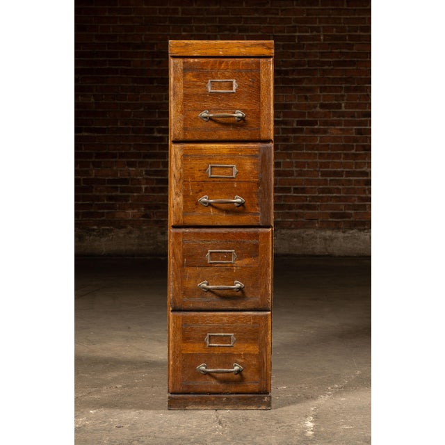 American Antique Oak 4-Drawer Filing Cabinet For Sale - Image 3 of 10