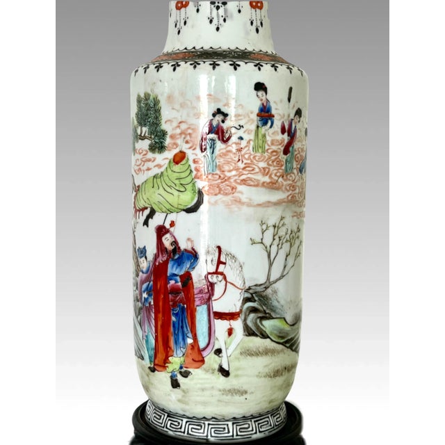The Heavenly Musicians, Antique Chinese Republic Period Famille Rose Porcelain Table Lamp For Sale - Image 11 of 13