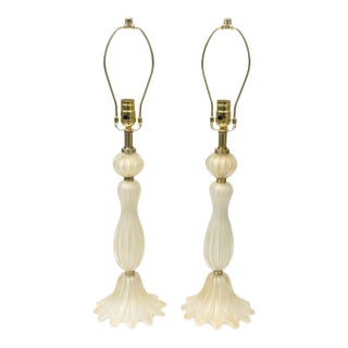 Vintage Murano Rare Barovier E Toso Glass Tiered Tables Lamps With Gold Aventurine and Brass Ring FittingsMCM For Sale