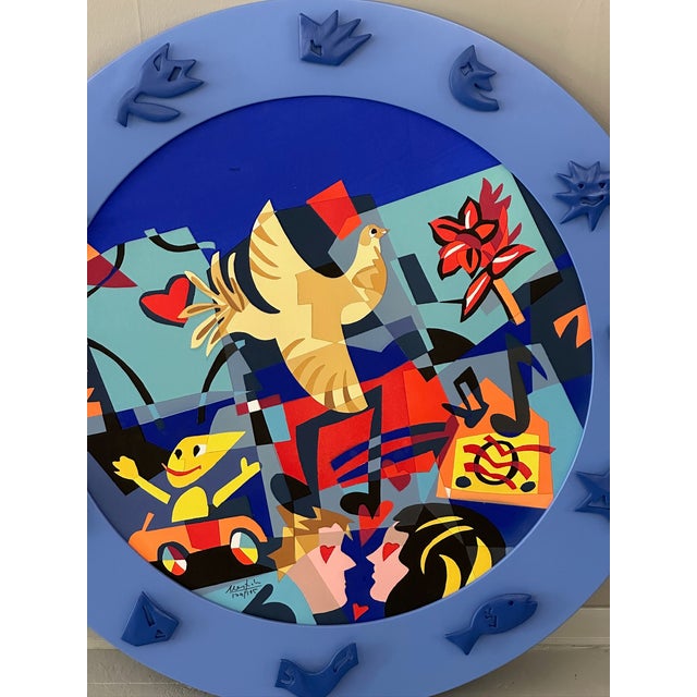 A circular artwork by ugo nespolo, one of the leading figures of contemporary italian art. The work stands out for its use...