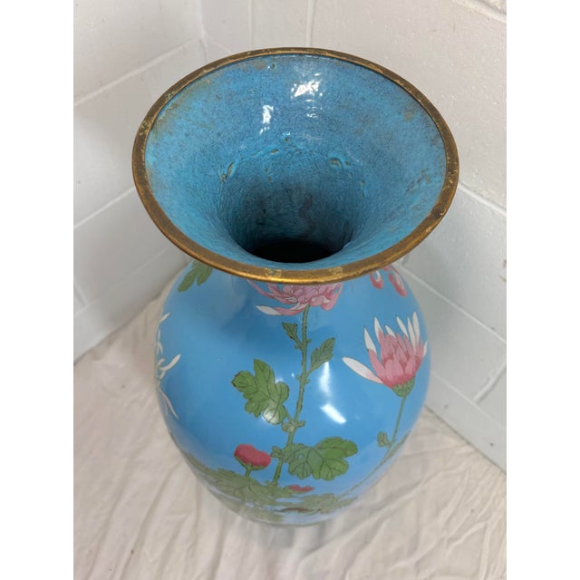 Huge Antique 19th Century Japanese Meiji Cloisonne Enamel Baby Blue Palace Vase For Sale - Image 14 of 17