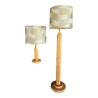 Bamboo Floor & Table Lamp 1950's - A Pair For Sale
