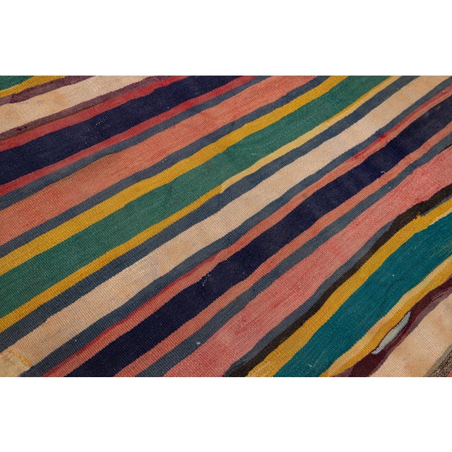 Textile 1960s Vintage Turkish Kilim Multicolor Handmade Stripes Wool Rug For Sale - Image 7 of 8