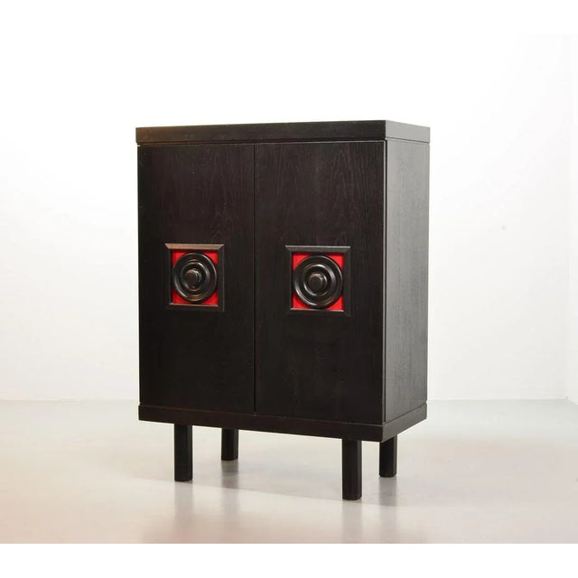 De Coene Style Brutalist Black Highboard with Red Accents, Belgium, 1960s For Sale - Image 9 of 10