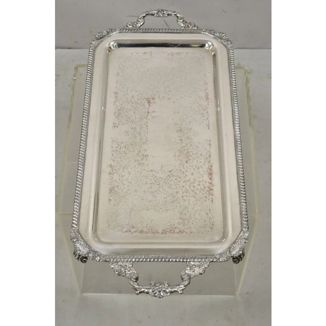 Vintage Victorian Style Silver Plated Twin Handle Ornate Serving Platter Tray For Sale - Image 10 of 13