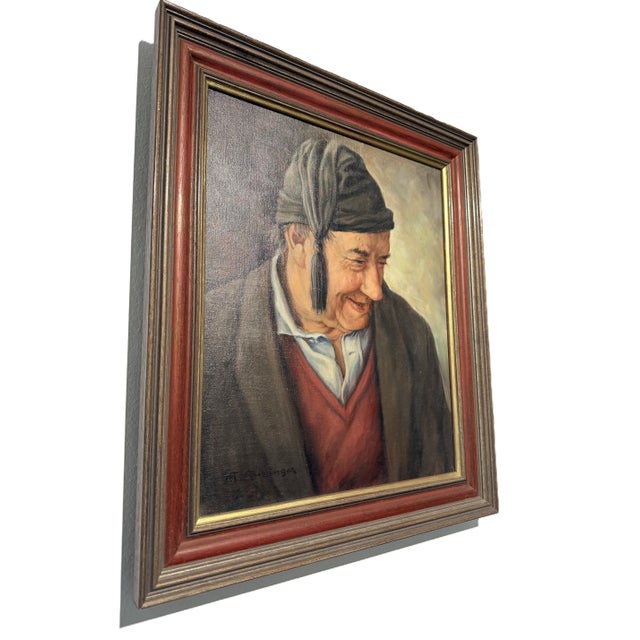 1950s Martin Anzinger, Smiling Man Portrait, 1950s, Oil on Canvas, Framed For Sale - Image 5 of 7