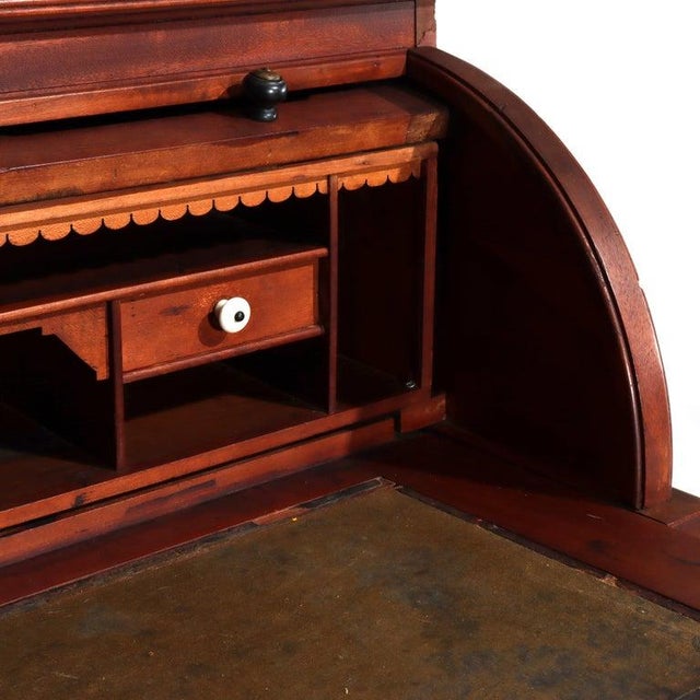 Antique Victorian Eastlake Walnut Cylinder Roll Top Paneled Secretary Desk C1890 Measures - 62 1/4" x 31 3/4" x 20 5/8"...