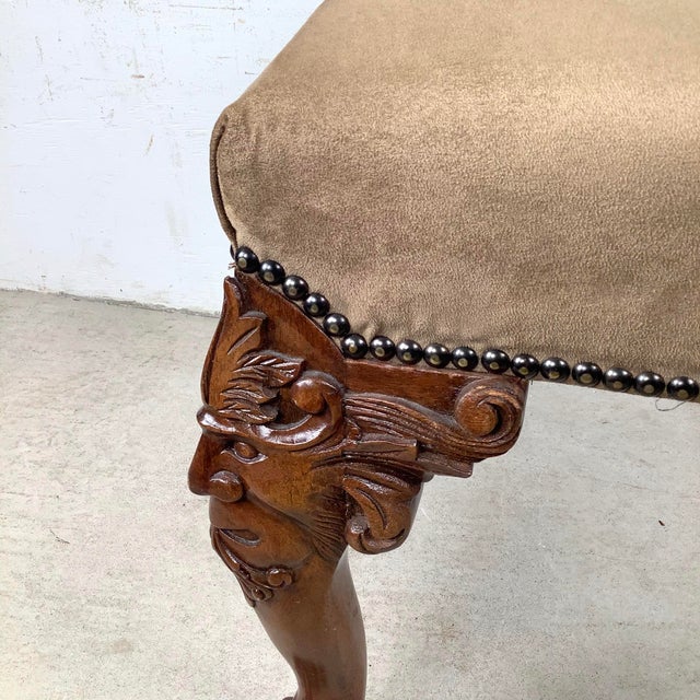 Early 20th Century Carved Grotesque Mask Footstool in Gothic Revival Style, 20th Century For Sale - Image 5 of 12