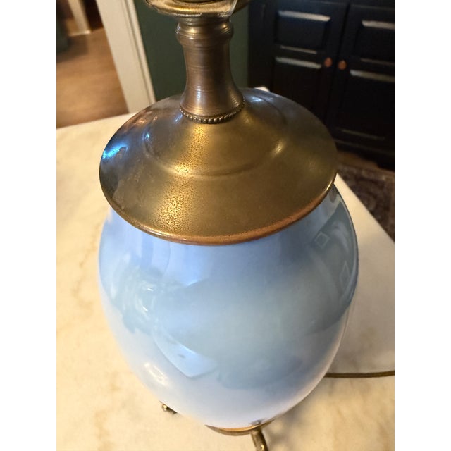 Bing & Grondahl Vintage Bing & Grondahl Copenhagen Danish Porcelain Floral Vase Table Lamp With Brass Footed Base For Sale - Image 4 of 14