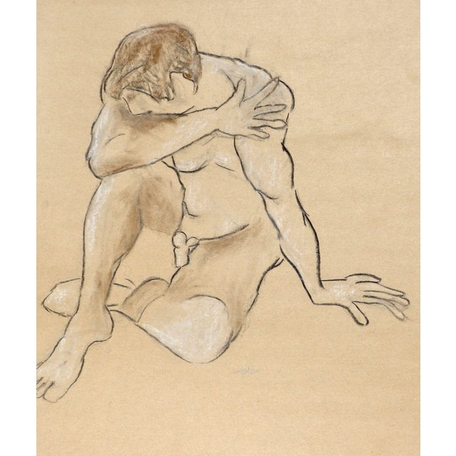 "Contemplation of a Man" Figurative Contemporary Nude Drawing by Artist Martha Holden For Sale