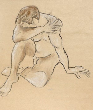 "Contemplation of a Man" Figurative Contemporary Nude Drawing by Artist Martha Holden