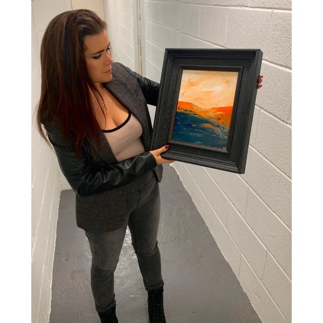 Abstract Orange & Black Mountain Landscape Study by Contemporary British Artist Angela Wakefield. Art measures 10 x 12...