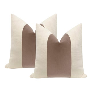 22" Mauve Designer Velvet Panel + Linen Pillows - A Pair For Sale