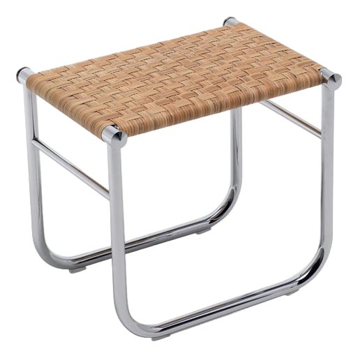 Mid-Century Modern LC9 Stool in Rattan & Steel by Charlotte Perriand for Cassina For Sale