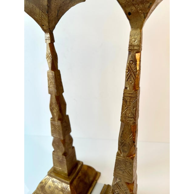 Pair of Gilt Bronze Candle Holders with Etching Design For Sale In Los Angeles - Image 6 of 7