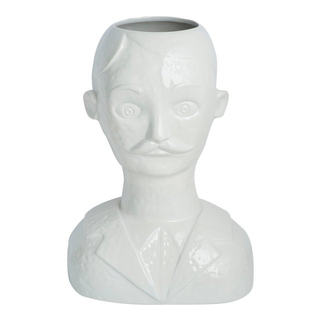 White Glazed Ceramic Male Head Vase Chairish