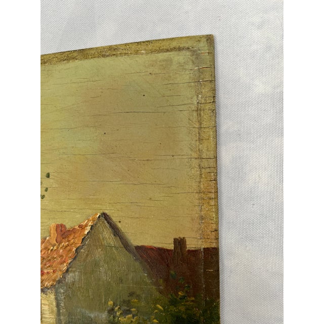 Vintage European Cottage Landscape Oil Painting For Sale In Dallas - Image 6 of 9