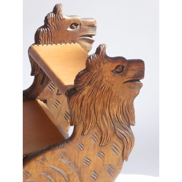 19th Century Victorian Oak Gothic Library Steps with Lion Figures For Sale - Image 10 of 11