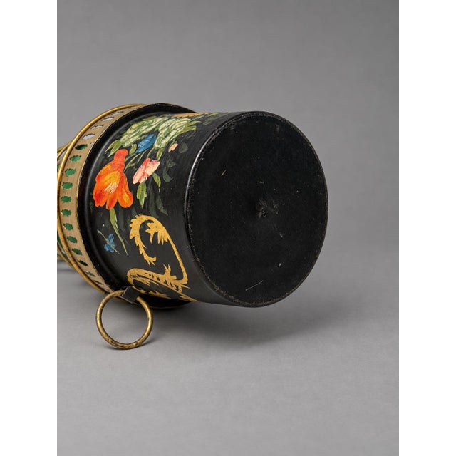 Mid 20th Century French Style Tiered Toleware Jardinière With Floral and Gold Decoration For Sale - Image 5 of 7