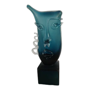Vintage Blue Transparent Ion Tamaian Hand Blown Sculpture