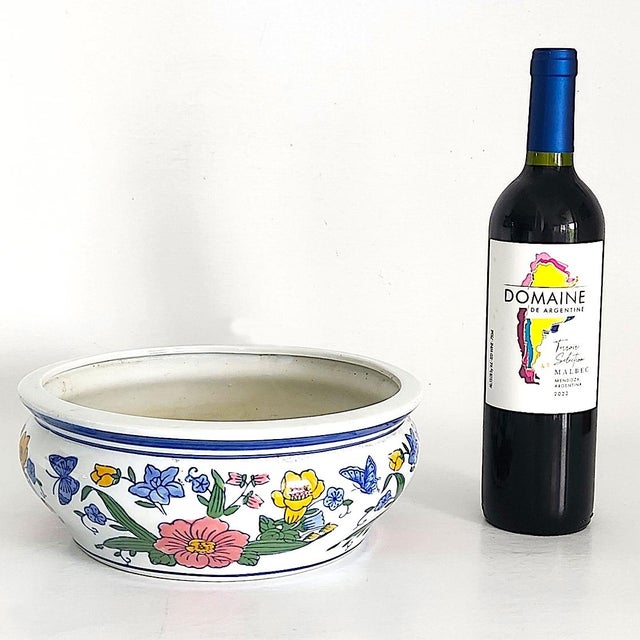 Ceramic 1970s Hand Painted Ceramic Low Planter For Sale - Image 7 of 11