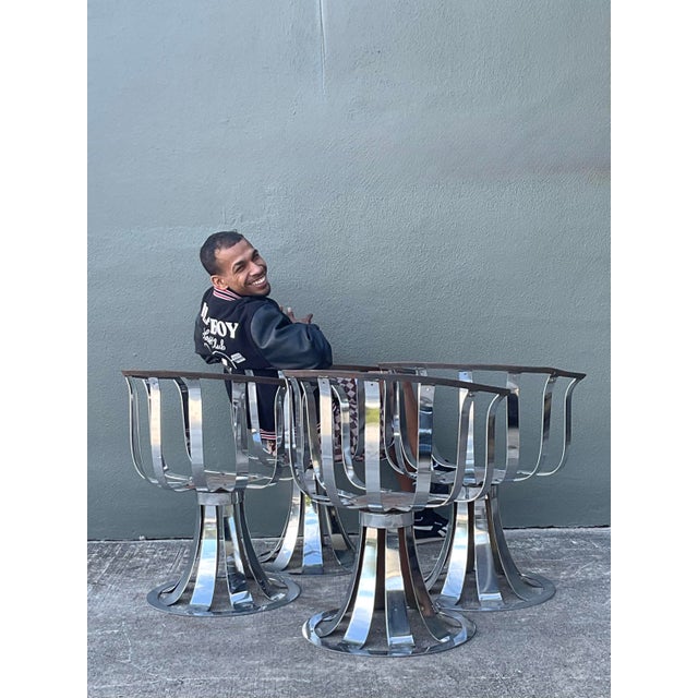 Metal Vintage MCM Herbert Siegler for Russell Woodard Chrome Swivel Dining Chairs - Set of 4 For Sale - Image 7 of 12