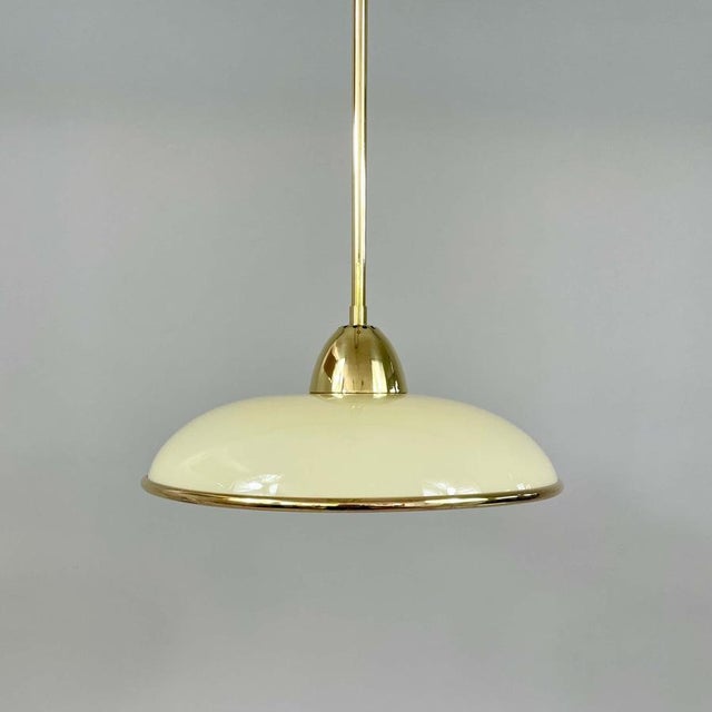 Art Deco Cream Opaline Glass and Brass Pendants, Germany 1930s, Set of 2 For Sale - Image 6 of 18