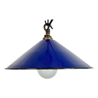 Industrial Cobalt Blue Enamel Factory Pendant Lamp, 1950s For Sale