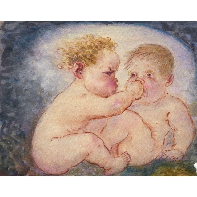 G. Cervelli, Fighting Babies 'La Discorde' Cartoon, 1910s, Watercolour For Sale