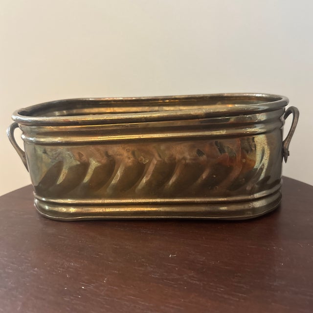 Neoclassical 1980s Vintage Brass Oval Cachepot Planter With Ring Handles For Sale - Image 3 of 5