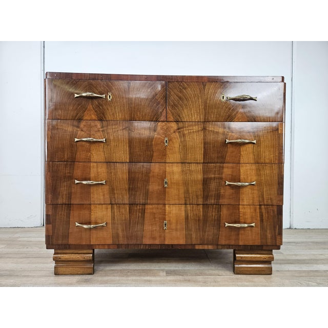 Art Deco Chest of Drawers in Walnut Burl with Five Drawers, 1940 For Sale - Image 10 of 18