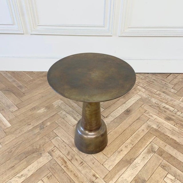 Distressed Metal Side Table With Antique Finish For Sale - Image 4 of 7