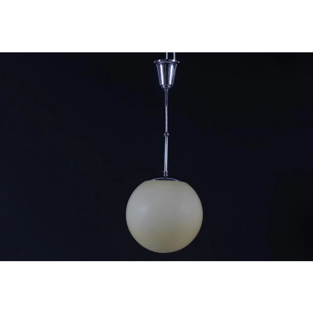 1930s Art Deco Ball-Shaped Pendant in Light Yellow Shade + Chrome, Denmark, 1930s For Sale - Image 5 of 8