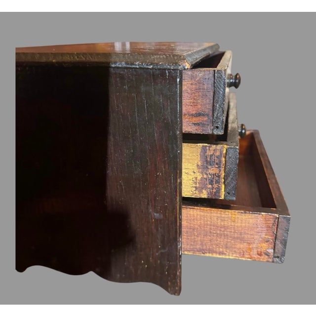 Early 20th Century Primitive Miniature Wood 3 Drawer Chest Dresser Old Varnish Finish Tabletop For Sale - Image 5 of 8