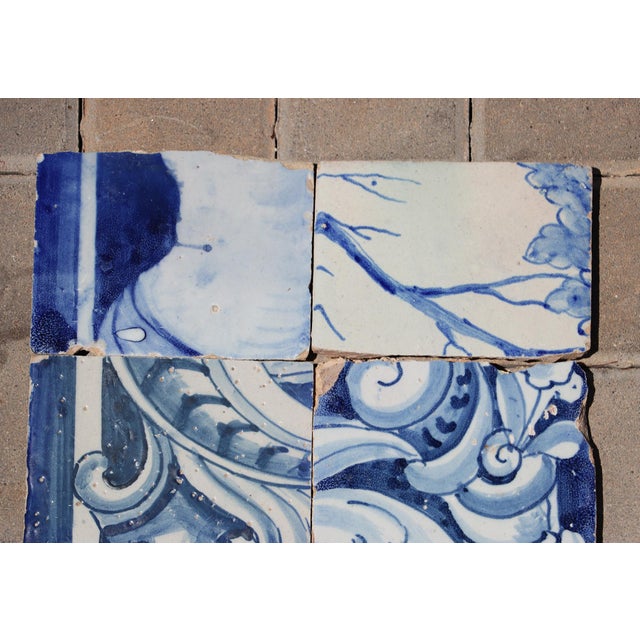 18th Century Antique Portuguese Baroque Tiles With Rococo Scrollwork & Landscape Details, Set of 6 For Sale - Image 4 of 9